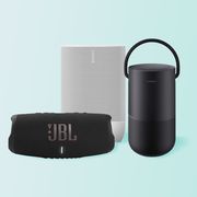 outdoor speakers on blue background