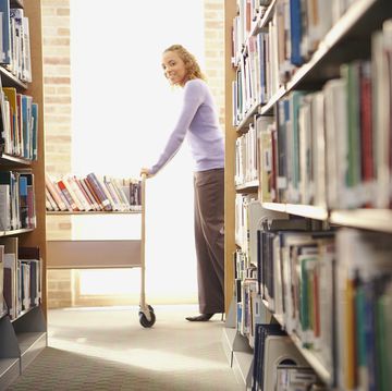 librarian with the book cart