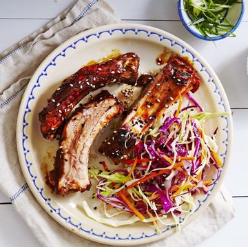 a plate of slow cooker ribs with cole slaw