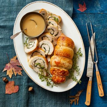 stuffed turkey breast with gravy served on the side